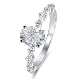 Bonlavie Silver Ring for Women, 925 Sterling silver Solitaire Oval Cut Cubic Zirconia/Green Emerald/Blue Sapphire ring, Rhodium Plated Bridal Engagement Wedding Band, Size S