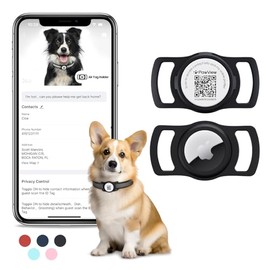 PawView for AirTag Dog Collar Holder, Smart QR Code Holder for Cats and Dogs, for AirTag Protective Cases - Scan Alert, Instant Location, Pet Online Profile, Contacts Info (1 Pack, Black)