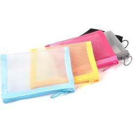 Zipper Mesh Bags, Beauty Makeup Cosmetic Accessories Organizer, Travel Toiletry Kit Set Storage Pouch 5 Assorted Colors (Secondary Colour, One Size)