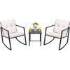 Greesum 3 Pieces Rocking Wicker Bistro Set, Patio Outdoor Furniture