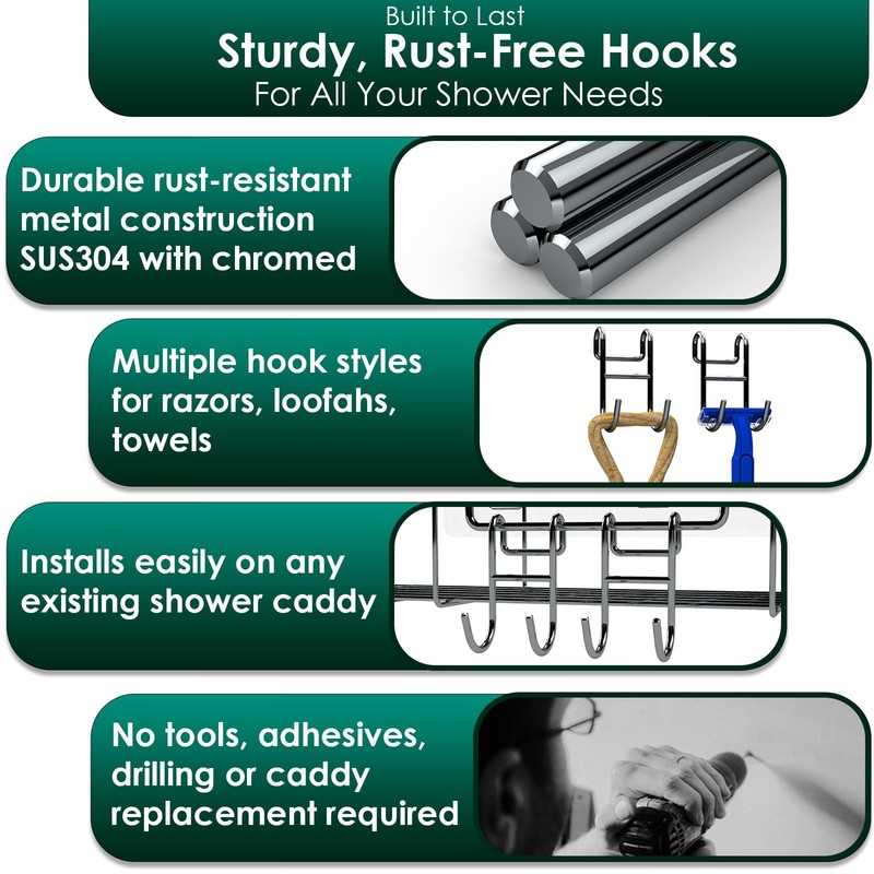 Jovware Shower Caddy With Hooks - Razor Holder and Loofah