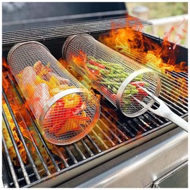 Set of 2 Barbecue Accessories, Grill Accessory Set, Grill Basket, Vegetable Grill Basket, Stainless Steel, Outdoor Kitchen, Vegetable Grill Basket, Gas Grill Accessories, Barbecue, Garden Accessories,