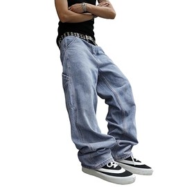 MZNBURAM Men's Y2K Hip Hop Baggy Jeans Loose Fit Wide Leg Denim Pants Casual Streetwear Trousers (28, B#Ocean Blue)