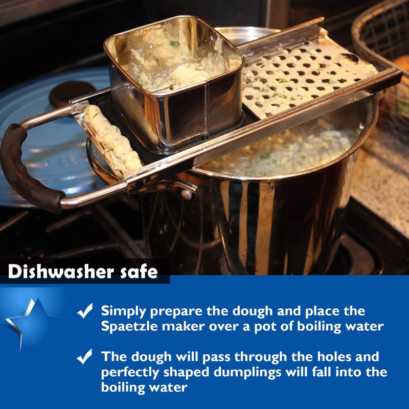 Premium Grade Stainless Steel Spaetzle Maker with Comfort Grip Handle