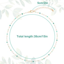 KINBOM Bohemian Bead Choker Necklace, Summer Beaded Necklace Aesthetic Green Cubic Crystal Necklace Beach Jewelry Prom Party Festival Accessory for Teens Girls Women