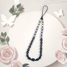 AGEN KGEN Cute Phone Charm Handmade Exquisite Beaded Phone Lanyard Wrist Strap Pink Cell Phone Chain Phone Charms Strap for Women (Black Crystal)