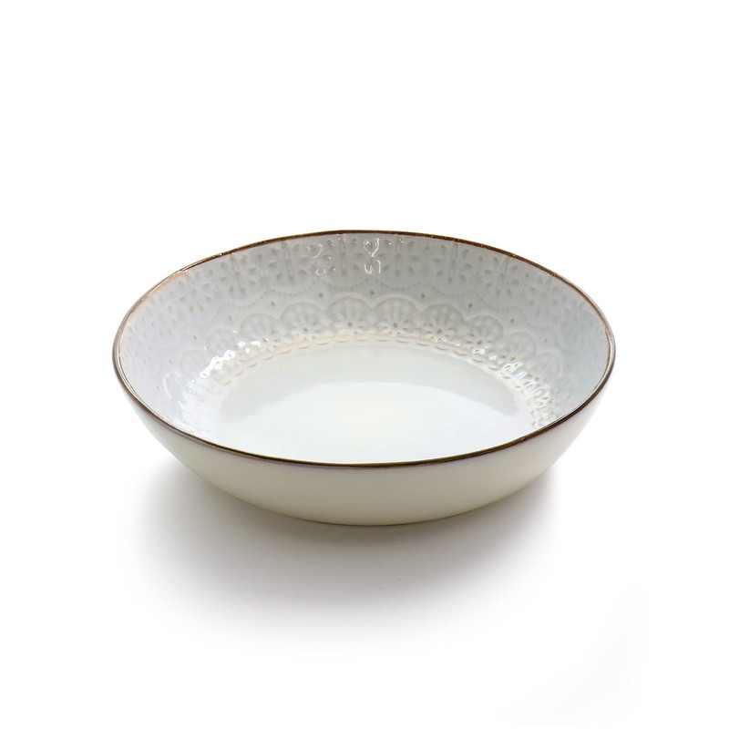 Elama Countess 16 Piece Embossed Double Bowl Stoneware Dinnerware Set