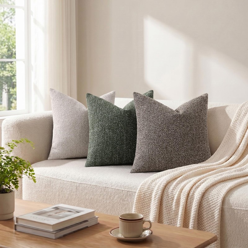 Textured Woven Throw Pillow Covers 22x22 Set of 2 Olive