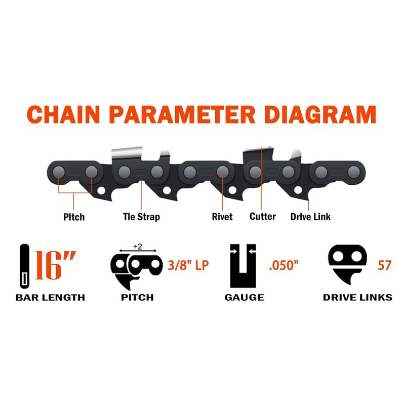 ABOVE LAND LB 3Pcs 16 Inch Bar Length Chainsaw Chain