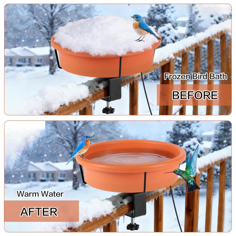 HRAYLTOP Deck Mounted Heated Bird Bath for Outdoors for Winter,