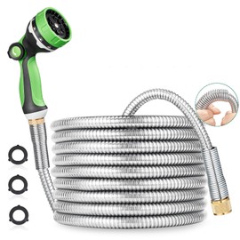 HOMEIDEAS 25 ft Leak-proof Stainless Steel Metal Garden Hose Set - Newly Premium SUS304 Spring Protective Sleeve, Anticorrosive 3/4" Brass Fittings - Perfect for Outdoor Watering