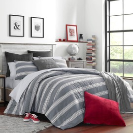 Nautica Home | Craver Collection | 100% Cotton Cozy & Soft, Durable & Breathable Striped Comforter & Matching Sham(s), Twin/Twin XL, Grey