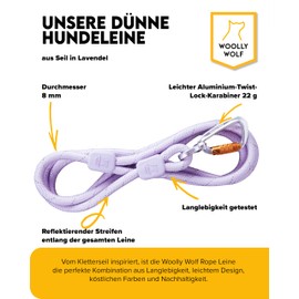 Woolly Wolf Lead 1.80 m Lavender Mix - Durable Dog Lead Made of Recycled Polyester, Reflective & Lightweight, with Aluminium Twist Lock Carabiner 22 g