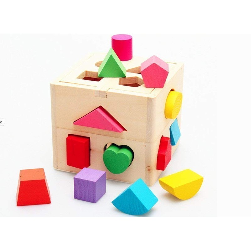 Gearmax Wooden Geometry Toy, Children's Sorting Cube, Educational Toy, Sorting
