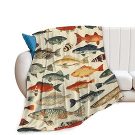 Fish Throw Blanket Marine Life Freshwater Fish Gifts for Kids Girls Boys Adults Women Men Soft Cozy Warm Plush Fluffy Fuzzy Fleece Blanket Birthday Festival Decor 40''X50''