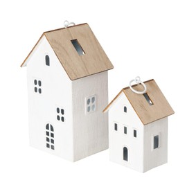 Arinosa Lantern Cottage Wood Metal Lantern Country House Set of 2