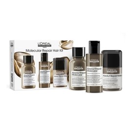 L'Oréal Professionnel Absolut Repair Molecular Shampoo, Rinse-Off Serum & Leave-In Treatment Mini Trio Kit, For Extremely Damaged Hair, Molecular Bond Repair & restores strength, 100ml, 75ml & 50ml