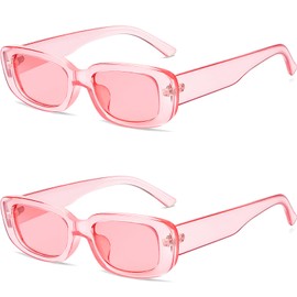 Tskestvy 2 Pack Square Rectangle Sunglasses for Women Men Y2K Retro Trendy Vintage Glasses 90S Cute Aesthetic (Pink and Pink)