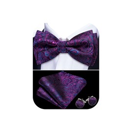 YOHOWA Magenta Blue Purple Bow Tie Set Men Floral Silk Pre-Tied Bowtie Handkerchief Cufflinks Formal Wedding Party Prom