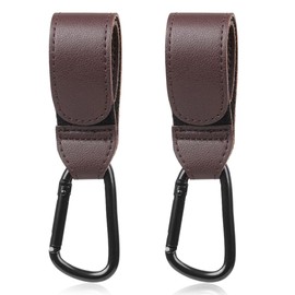 WeddHuis 2 x Pram Hook Clips Leather Pram Bag Holder Pram Hook for Bags Attach Your Shopping Bags Securely to the Pram Universal Fit