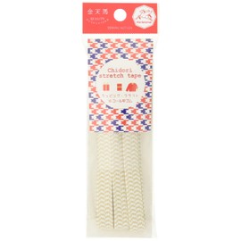Kintenma Kawamura String Chidori Stretch Tape, Flat Rubber, 10 Coal, Beige x White KW93269