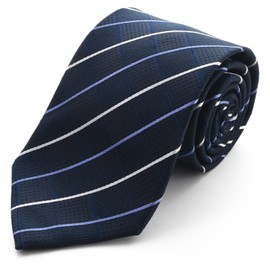 Michi Kolondon Brand Necktie, 100% Silk, Jacquard Woven, Plaid Pattern, Embroidered, C Pattern: Navy, Free size