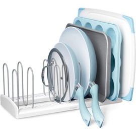 YouCopia StoreMore Organizador de gabinete ajustable para sartenes, hojas y tapas de ollas, grande, blanco