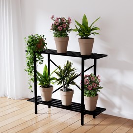 Zhongma 2 Tier Metal Sturdy Heavy Plant Stand, Narrow Plant Stand Indoor and Outdoor, L35.43 x W10.3 x H27.5 inch, 440 LBS Capacity & Heavy Duty Construction