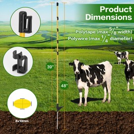 CYM-INSIST 24Pcs 48in Fiberglass Step-in Electric Fence Posts
