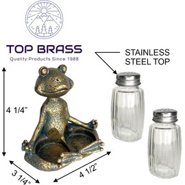Yoga Frog Salt and Pepper Set with Glass Shakers – Whimsical Meditating Zen Master Lotus Pose Figurine – Dining Table Kitchen or Bar