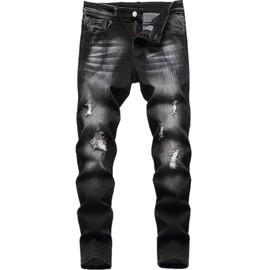 Boy's Skinny Fit Elastic Waist Ripped Distressed Stretch Fashion Washed Denim Jeans Pants,BlackL0045,12