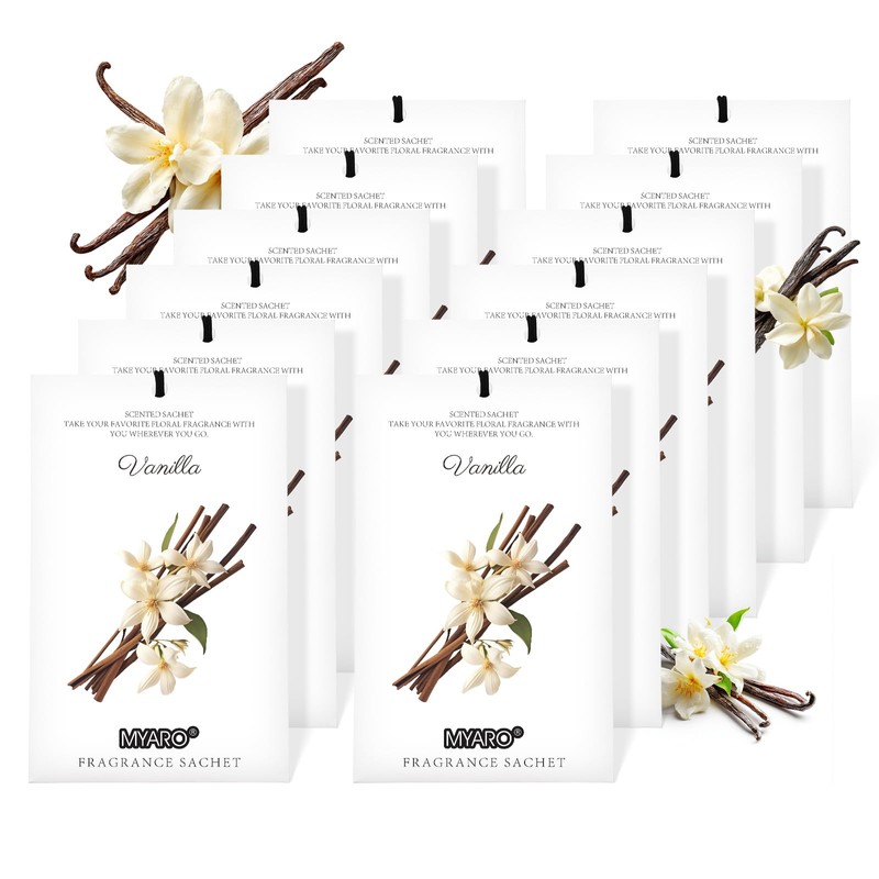MYARO 12 Packs Vanilla Scented Sachets for Drawer and Closet,