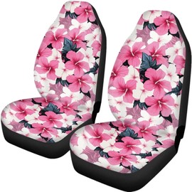 Forchrinse Pink Hibiscus Car Seat Covers Set of 2 for Women Auto Accessories Protectors Car Decor Universal Fit for Car Truck SUV