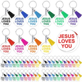 Ferreve - 100 llaveros de acrílico con borlas para Jesús Loves You, regalos cristianos, suministros de Navidad, llavero religioso para mujeres, regalo cristiano de la iglesia
