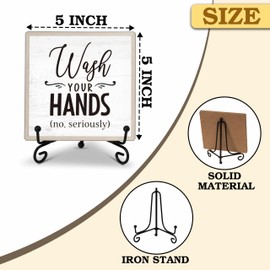 Bathroom Signs Decor Wood Plaque, Wash Your Hands Quote Wood Block, Funny 5x5 Inch Shelf Decor Plaque, Home Farmhouse Bathroom Public Toilet Kids Bathroom Wood Sign, One Piece-A(01)