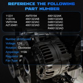 YOMALL Alternator 11231 for 2007-2012 Caliber 2.0L/2007-2010 Caliber 2.4L & 2007-2016 Compass & 2007-2016 Patriot & 2011-2013 200 2.4L & 2008-2013 Avenger & 2007-2016 Compass 2.4L & 2007-2010 Sebring