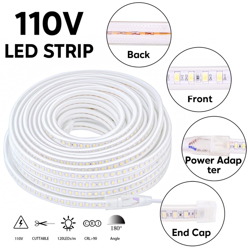 pcningled Outdoor LED Strip Lights Waterproof 32.8FT AC 110V Flexible