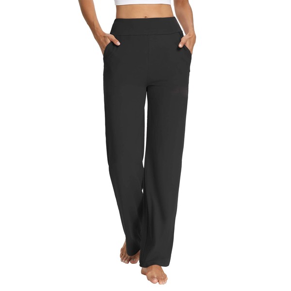 Sarin Mathews Womens Yoga Sweatpants Bootcut Loose Comfy Lounge Wide Leg Pants Workout Joggers Pants with Pockets Black L