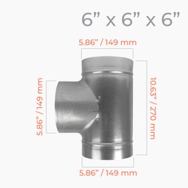 HVAC OV 90° Degree Ø6 x 6 x 6 Inch T Shape Duct Splitter - Metal 3 Way Fitting Adapter - Galvanized Steel Round Duct Hose Dryer Branch - Home, Industrial, Heating HVAC Ventilation - Ducting Connector