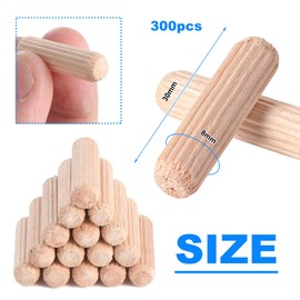 Faankiton 300 Piece Wooden Dowels Set 8 x 30 mm, Wooden Dowels Set, Corrugated Dowels Beech Wood Dowels for Furniture Professional Carpenters DIY and Craft Projects