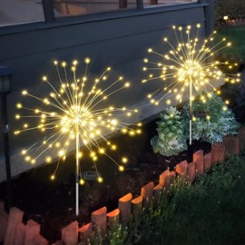 etheray Solar Lights Outdoor for Garden Decor 2 Pack, LED Fairy Fireworks Lights for Decorations Yard Patio Backyard Plant Tree Bushes Clearance (Warm-White)