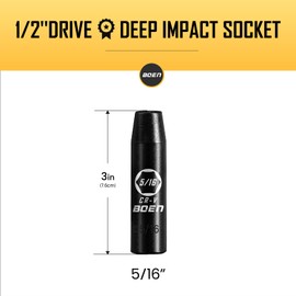 BOEN 1/2" Drive Deep Impact Socket,5/16 Inch Premium Socket,SAE,6 Point,Cr-V Steel with Laser Marking - Strong and Durable