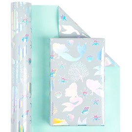 WRAPAHOLIC Reversible Mermaid Wrapping Paper Roll - 30 Inch x 33 Feet - Colorful Foil Little Mermaid Wrapping Paper for Birthday Girls, Baby Shower, Kids Birthday