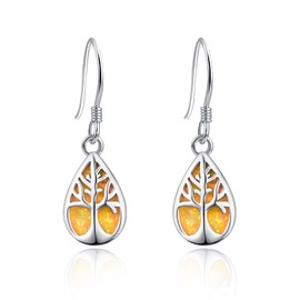 KINGWHYTE Tree of Life Drop Earrings 925 Sterling Silver Opal Dangly Earrings Tree of Life Jewellery Birthday Christmas Gifts for Women Girls