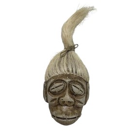 LG 15" BROWN AFRICAN HAND CARVED WOODEN TRIBAL MASK with HAIR WALL DECOR Vodou