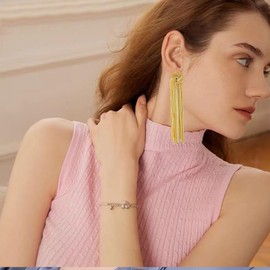 Peasimy Long Tassel Dangle Stud Earrings for Women Knot Linear Fringe Chandelier Earrings Wedding Prom Party Jewelry Gifts (Gold)