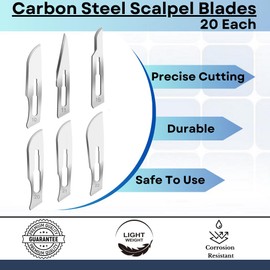 Multipurpose 120Pc Scalpel Sterile Blades #10#11#15#20#21#22 Stainless Steel Knife Handles #3 & #4 Individually Wrapped Carbon Steel Blades for Medical Use, Callus Removal, Cutting, Carving