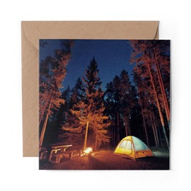 1 x Greeting Card Wild Camping Fire Tent Forest - Blank Birthday Celebration Anniversary #16475