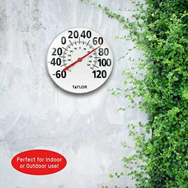 Taylor - Termómetro de pared de metal extragrande para interiores y exteriores, números fáciles de leer para patio, piscina y zonas interiores, 18... 