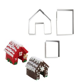 La Tartelette 3 Pcs Stainless Steel Christmas Mini House Mold Gingerbread Cookie Cutters Set Cupcake Chocolate Easter Gingerbread House Kit (Small)